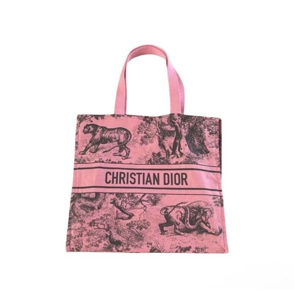 Christian Dior Cotton Tote Bag Pink Dioriviera Tropical Jungle Print Vacation - Picture 1 of 13